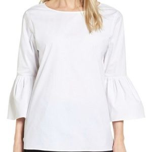 Gibson White Bell Sleeve Poplin Top Petite XS